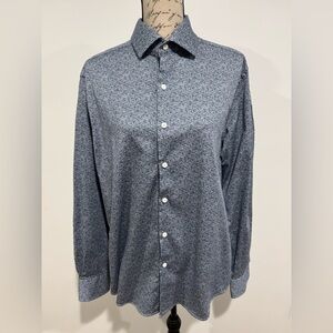 Robert Graham Blue Floral Leaf Pattern Button Down Shirt Men’s Size Large/XL 17